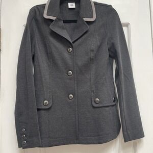 CABI Size S Crew Blazer‎ Ponte Knit Charcoal Button Up Blazer Jacket Trim #3030